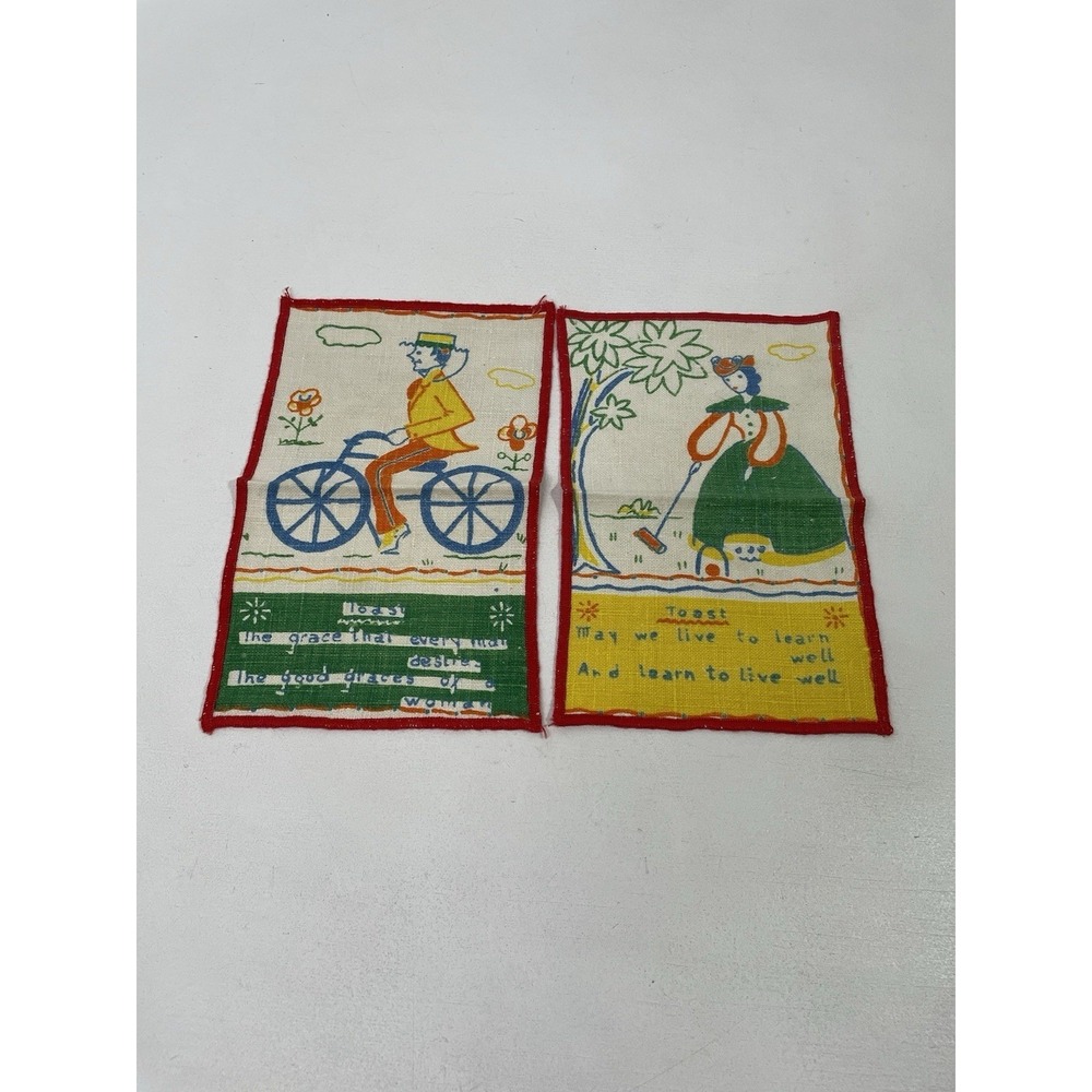 Vintage Tony Sarg Linen Toasting Cocktail Napkins Tea Towels Set Of 2